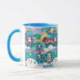 Cute Retro Kawaii Sci-Fi Robots och Rainbows Mugg