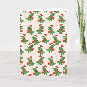 Cute Retro Kids T-Rex Julafton Kort
