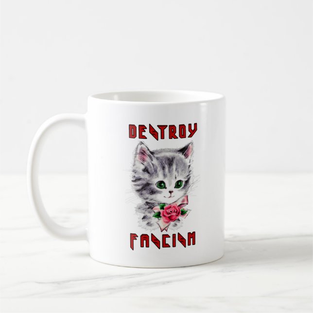 Cute Retro Kitten - ödelägga fascism Kaffemugg (Vänster)