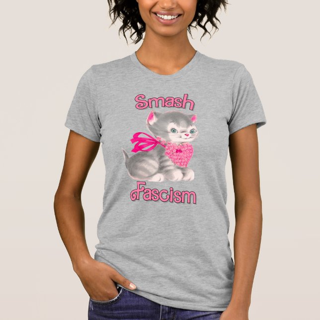 Cute Retro Kitten - Smash Fascism T Shirt (Framsida)