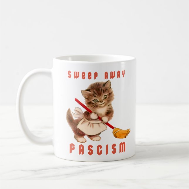 Cute Retro Kitten - Sweep Away Fascism Kaffemugg (Vänster)