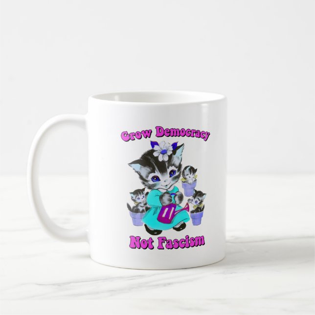 Cute Retro Kittens - Groda demokrati, inte fascism Kaffemugg (Vänster)