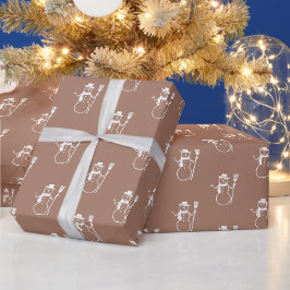 Cute Retro Latte Brown Snögubbe Mönster Presentpapper