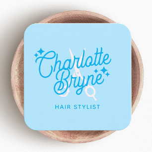 Cute Retro LightBlue Hair Stylist-sax Fyrkantigt Visitkort