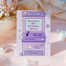 Cute Retro Lila Arcade Game Barns födelsedag Inbjudningar