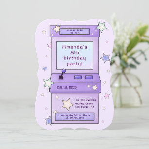 Cute Retro Lila Arcade Game Barns födelsedag Inbjudningar