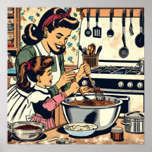 Cute Retro Mamma och Dotter Bing Tillsammans