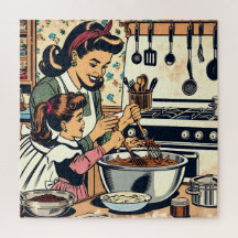 Cute Retro Mamma och Dotter Bing Tillsammans