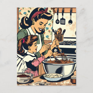 Cute Retro Mamma och Dotter Bing Tillsammans Vykort