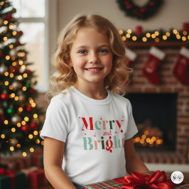 Cute Retro Merry and Bright Christmas Kids T Shirt