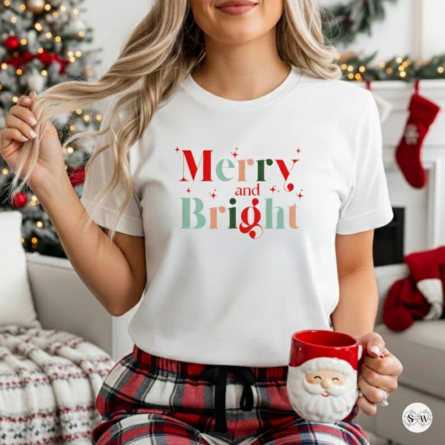 Cute Retro Merry and Bright Christmas T Shirt (Skapare uppladdad)