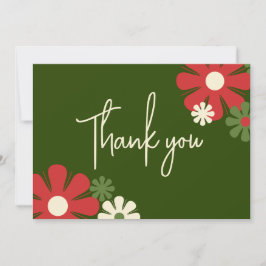 Cute Retro Modern Blommigt Red and Grönt Tack Kort
