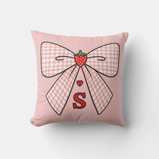 Cute Retro Monogram Initials Strawberry Coquette Kudde
