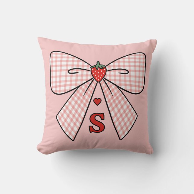 Cute Retro Monogram Initials Strawberry Coquette Kudde (Framsida)