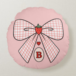 Cute Retro Monogram Initials Strawberry Coquette Rund Kudde