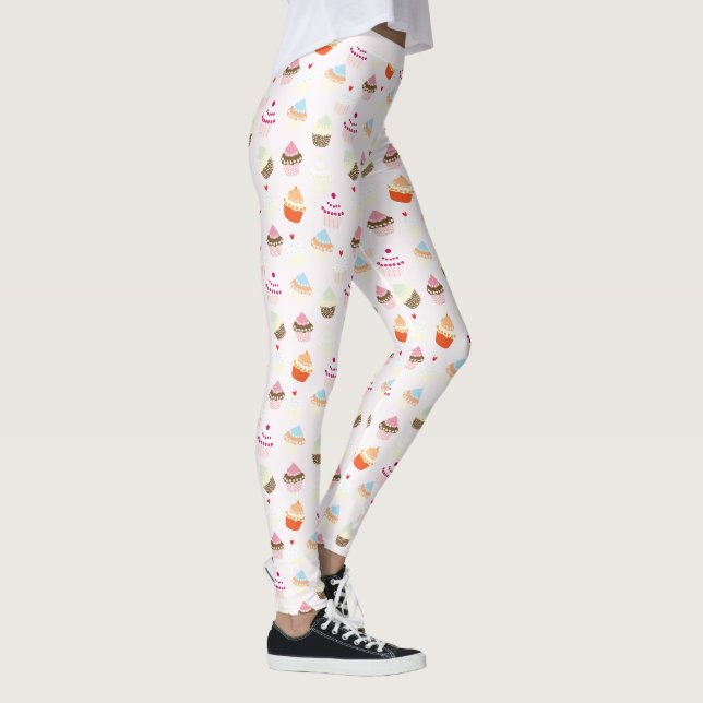 Cute Retro-Muffinsar Söta Dessert Cake Mönster Leggings (Höger)