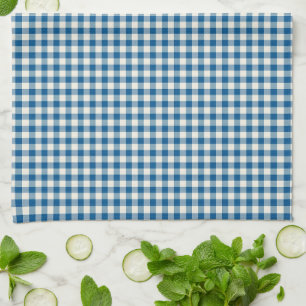 Cute Retro Navy Blue Gingham Plaid Mönster  Kökshandduk