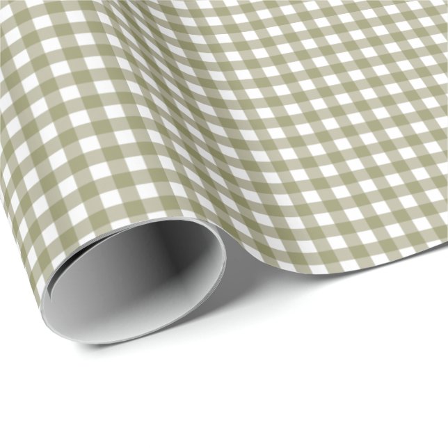 Cute Retro Oliv grönt Gingham Play Mönster Presentpapper (Rullad Hörn)