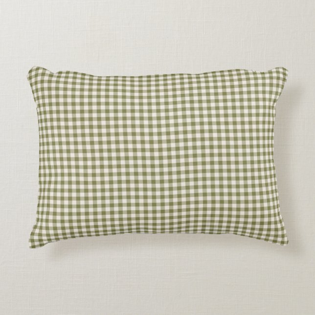 Cute Retro Oliv grönt Gingham Play Mönster Prydnadskudde (Framsidan)