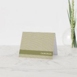 Cute Retro Olive Gingham Plaid Personlig Namn Anteckningskort