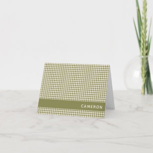 Cute Retro Olive Gingham Plaid Personlig Namn Anteckningskort