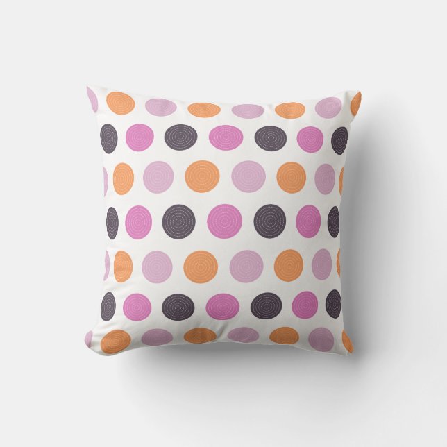 Cute Retro Orange Lila Rosa Polka Dot Mönster Kudde (Framsida)