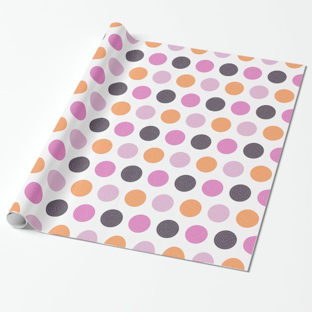 Cute Retro Orange Lila Rosa Polka Dot Mönster Presentpapper (Utrullad)