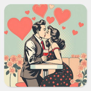 Cute Retro par kvarsittande konsthändar Fyrkantigt Klistermärke