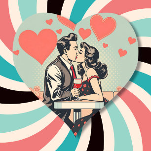 Cute Retro par kvarsittande konsthändar Hjärtformat Klistermärke