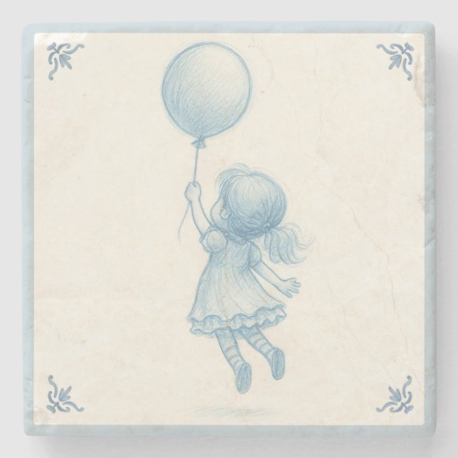 Cute retro pastel blue whimsical girl with balloon stenunderlägg (Framsidan)
