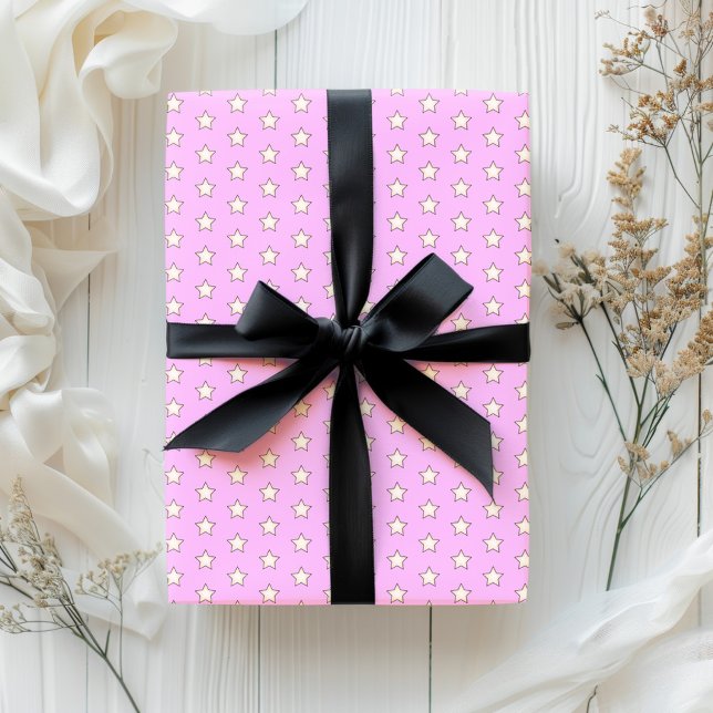 Cute Retro Pastel Star Rosa Presentpapper (Skapare uppladdad)