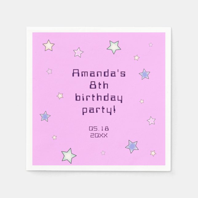 Cute Retro Pastel Stars Light Pink Kids Birthday  Pappersservett (Framsidan)
