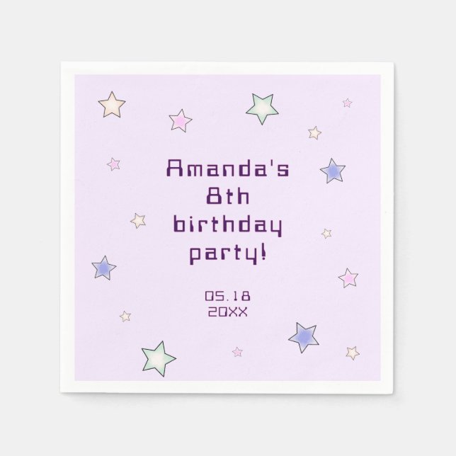Cute Retro Pastel Stars Light Pink Kids Birthday  Pappersservett (Framsidan)