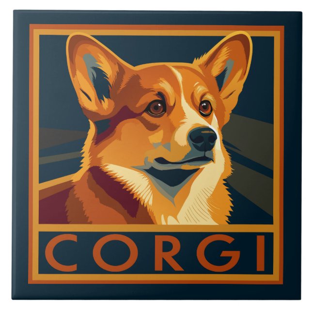 Cute Retro Pembroke Welsh Corgi Kakelplatta (Framsidan)