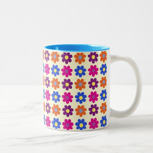 Cute Retro Penny Flower Pattern Två-Tonad Mugg (Höger)