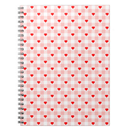 Cute Retro Pink Heart Gingham Plaid pattern Anteckningsbok