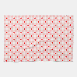 Cute Retro Pink Heart Gingham Plaid pattern Kökshandduk