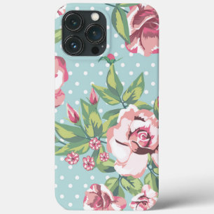 Cute retro polka dots blommönster ro l blue