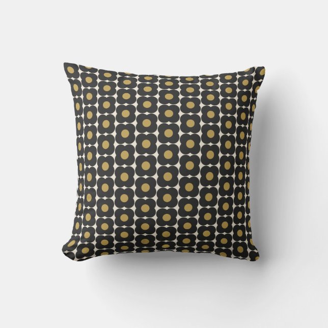 Cute Retro Pop Flower Black Guld jul Helgdag Kudde (Framsida)