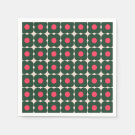 Cute Retro Pop Flower Mönster Grönt  Rosa Pappersservett