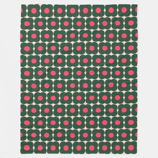 Cute Retro Pop Flower Mönster | Juldagen Grönt Fleecefilt (Framsidan)