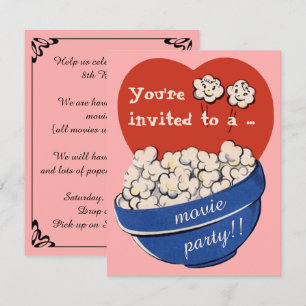 Cute Retro Popcorn och Movie Night Födelsedagsfest Inbjudningar