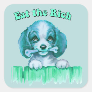 Cute Retro Puppy - Ät Riken Fyrkantigt Klistermärke