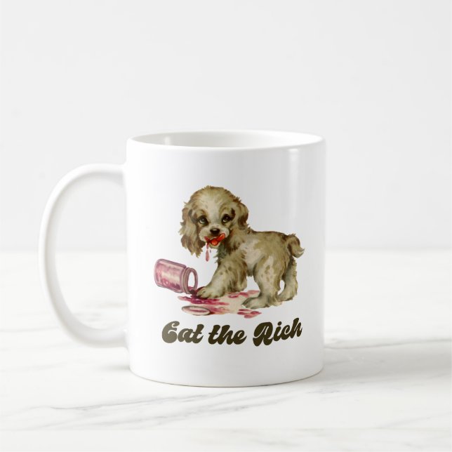 Cute Retro Puppy - Ät Riken Kaffemugg (Vänster)