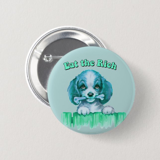 Cute Retro Puppy - Ät Riken Knapp (Framsida & baksida)