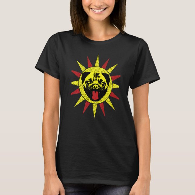 Cute Retro Puppy Hund Smiling Sol Pug T Shirt (Framsida)