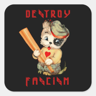 Cute Retro Puppy - ödelägga fascism Fyrkantigt Klistermärke