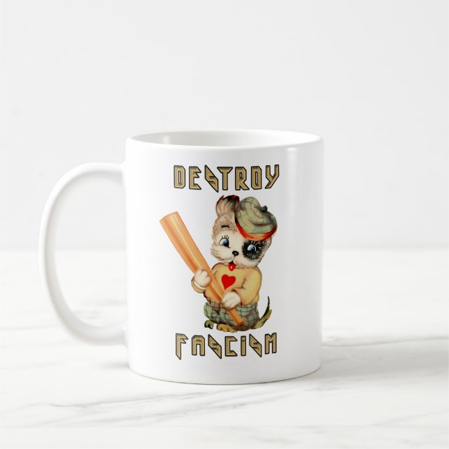 Cute Retro Puppy - ödelägga fascism Kaffemugg (Vänster)
