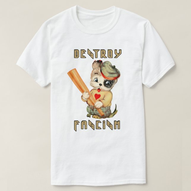 Cute Retro Puppy - ödelägga fascism T Shirt (Design framsida)