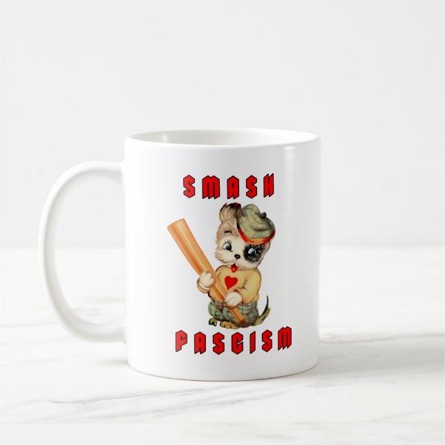 Cute Retro Puppy - Smash Fascism Kaffemugg (Vänster)